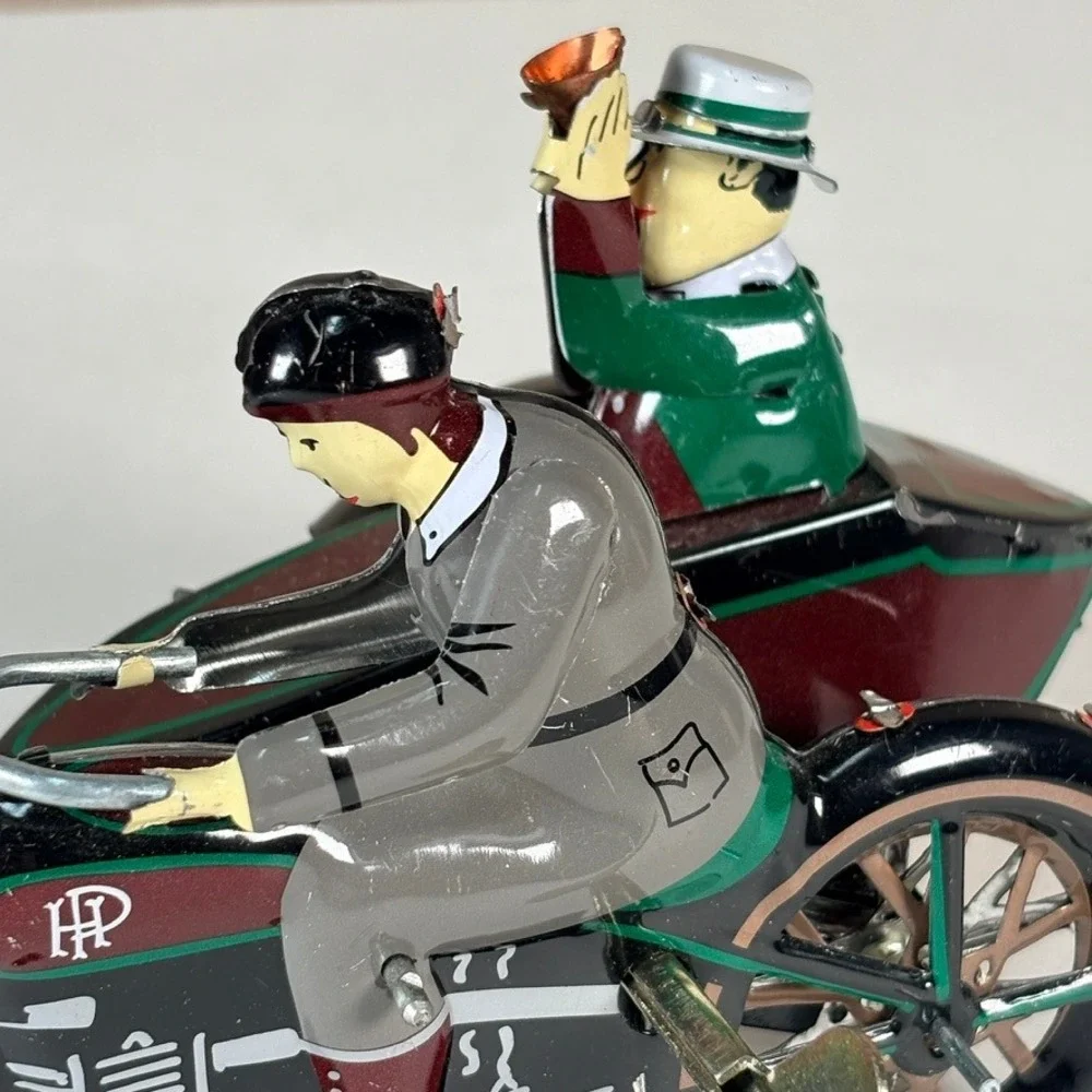 Vintage Tin Wind Up Motorcycle with‎ Sidecar RBA HP Litho Toy Collectible